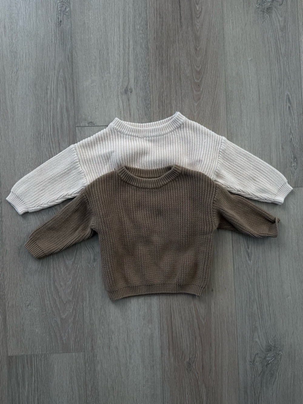 Amazon Kids Knit Crewneck Sweaters - Cream & Brown